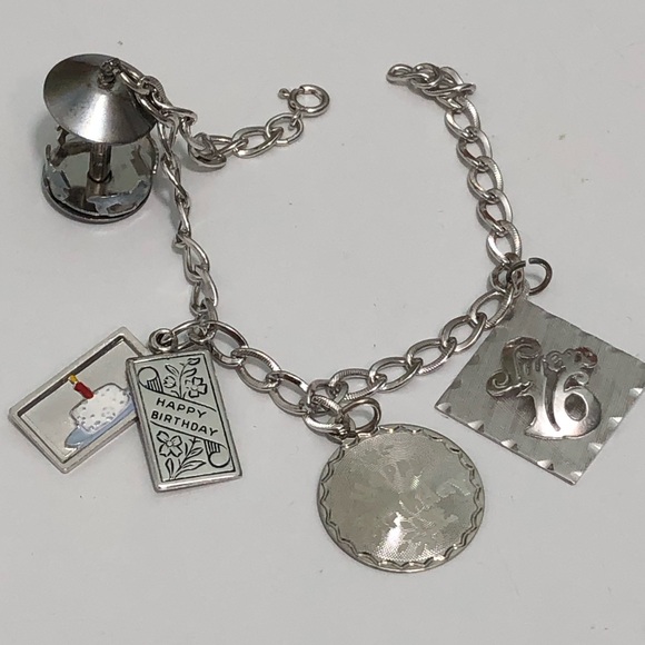 925 Sterling Silver Jewelry - Vintage Sterling Silver Charm Bracelet Sweet 16years Sz 6.5